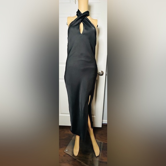 Beyond Classy Black Satin Halter Midi Dress by Lulus Size Large NWOT - Picture 4 of 16